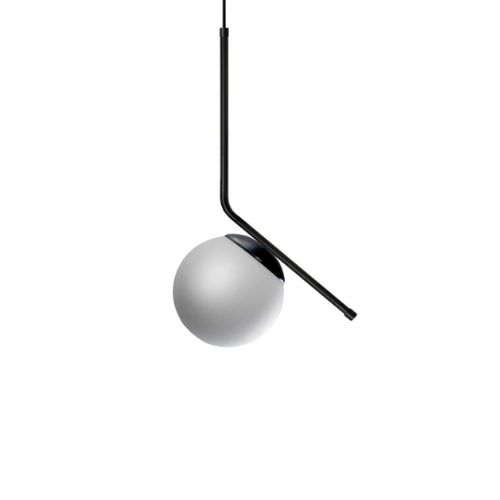 COLGANTE BUBBLE 1 LUZ E27 C/ CAÑO DE METAL NEGRO 34CM C/ TULIPA OPAL 18CM